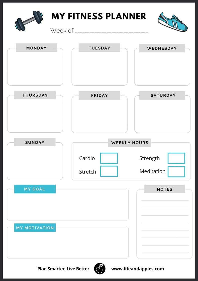 fitness-planner-printable-life-apples for Free Printable Weekly Workout Planner Fitness Planner - Printable – Life & Apples for Free Printable Weekly Workout Planner