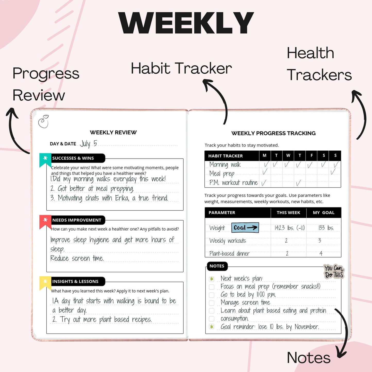 The Wellness Journal Planner, Rose Gold - Pack of 4