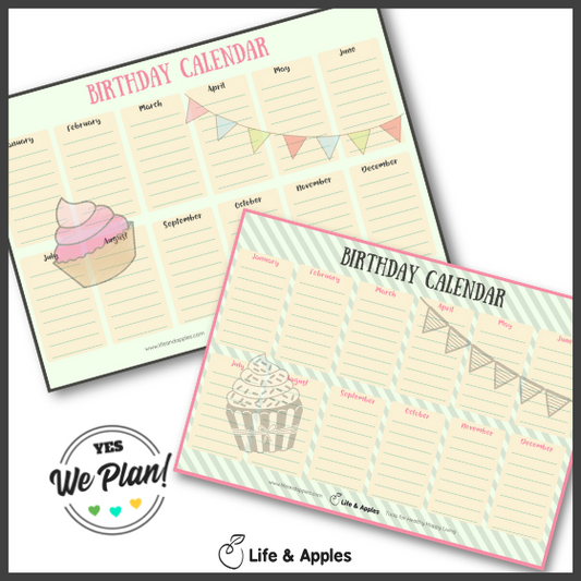 Perpetual Birthday Calendar Printable _ Life & Apples Free Printables