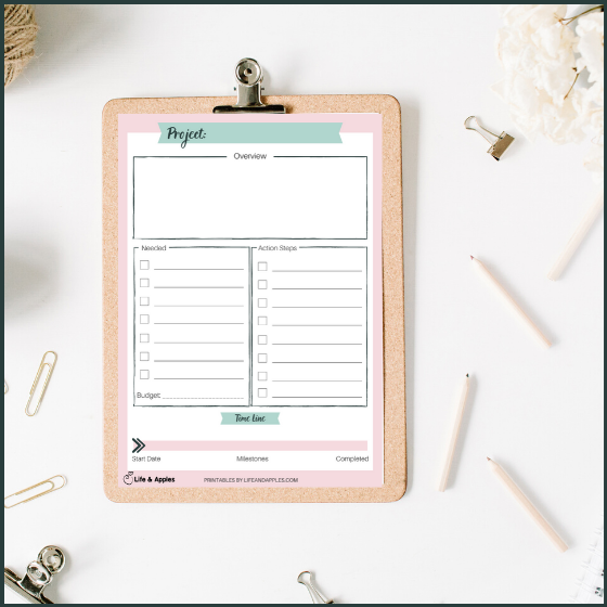 project planner printable free life & apples