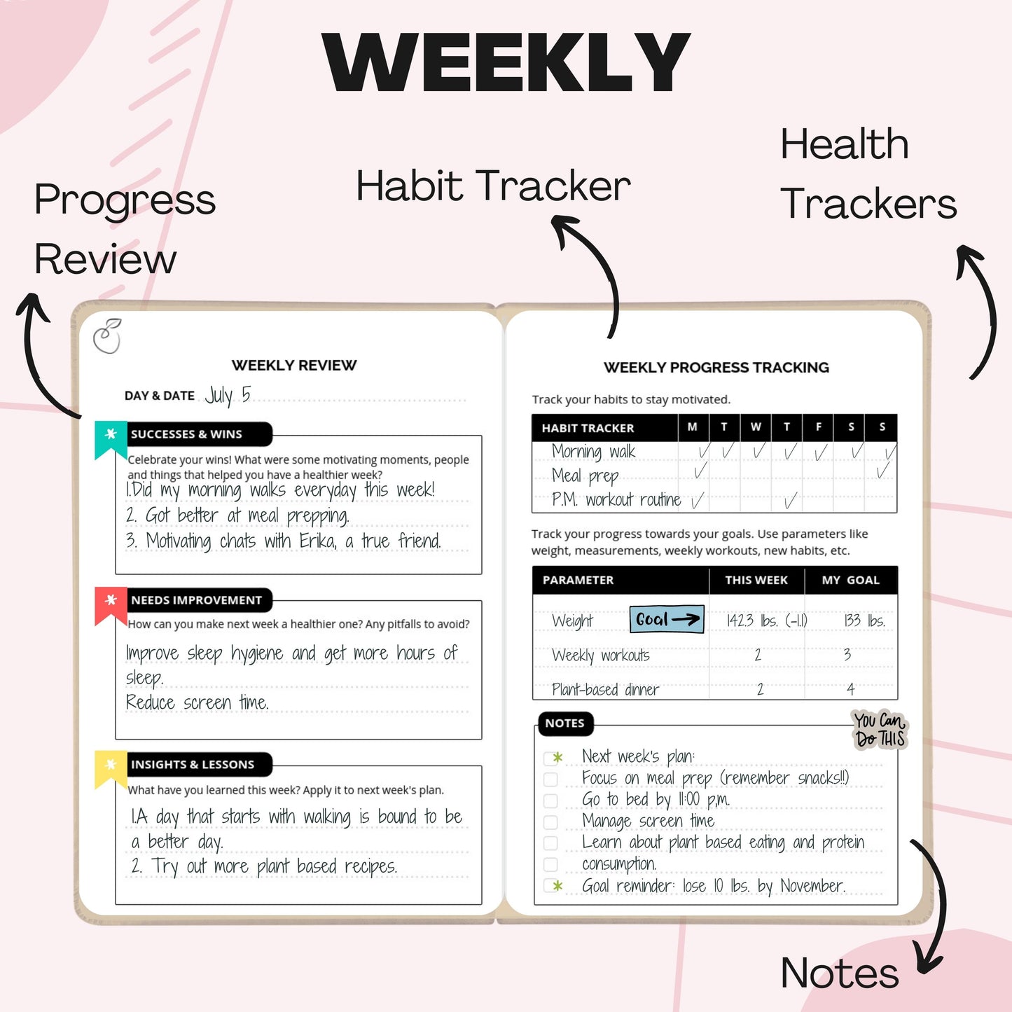 Weekly Planner and Wellness Planner Bundle